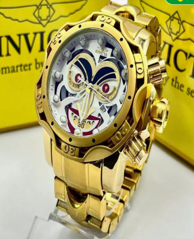 Relógio Masculino Invicta Coringa Joker Venon Dourado e branco - Pulseira de aço