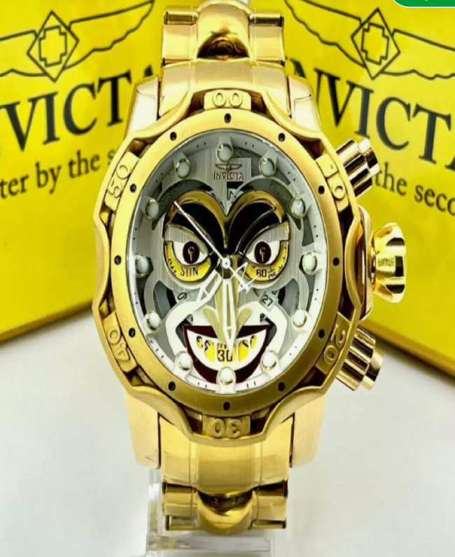 Relógio Masculino Invicta Coringa Joker Venon Dourado e branco - Pulseira de aço