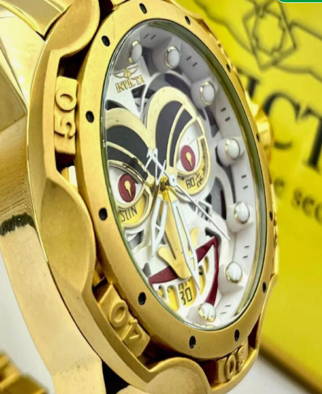 Relógio Masculino Invicta Coringa Joker Venon Dourado e branco - Pulseira de aço