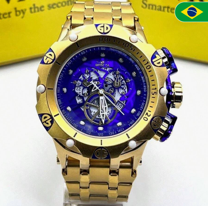 Relógio Masculino Invicta 16805 Hybrid Skeleton Dourado Mostrador Azul